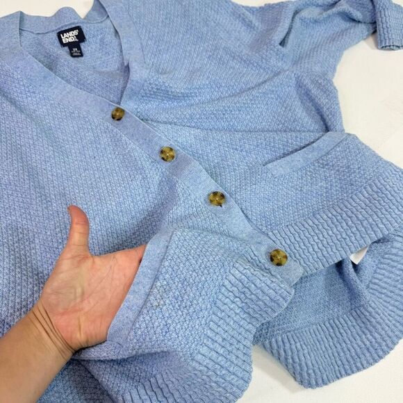 Lands End Cardigan Sweater Womens 3X Blue V Neck Button Up Cotton Pockets - Picture 7 of 9